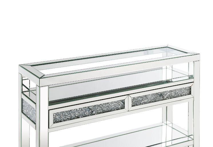 ACME Noralie Sofa Table, Mirrored & Faux Diamonds FredCo