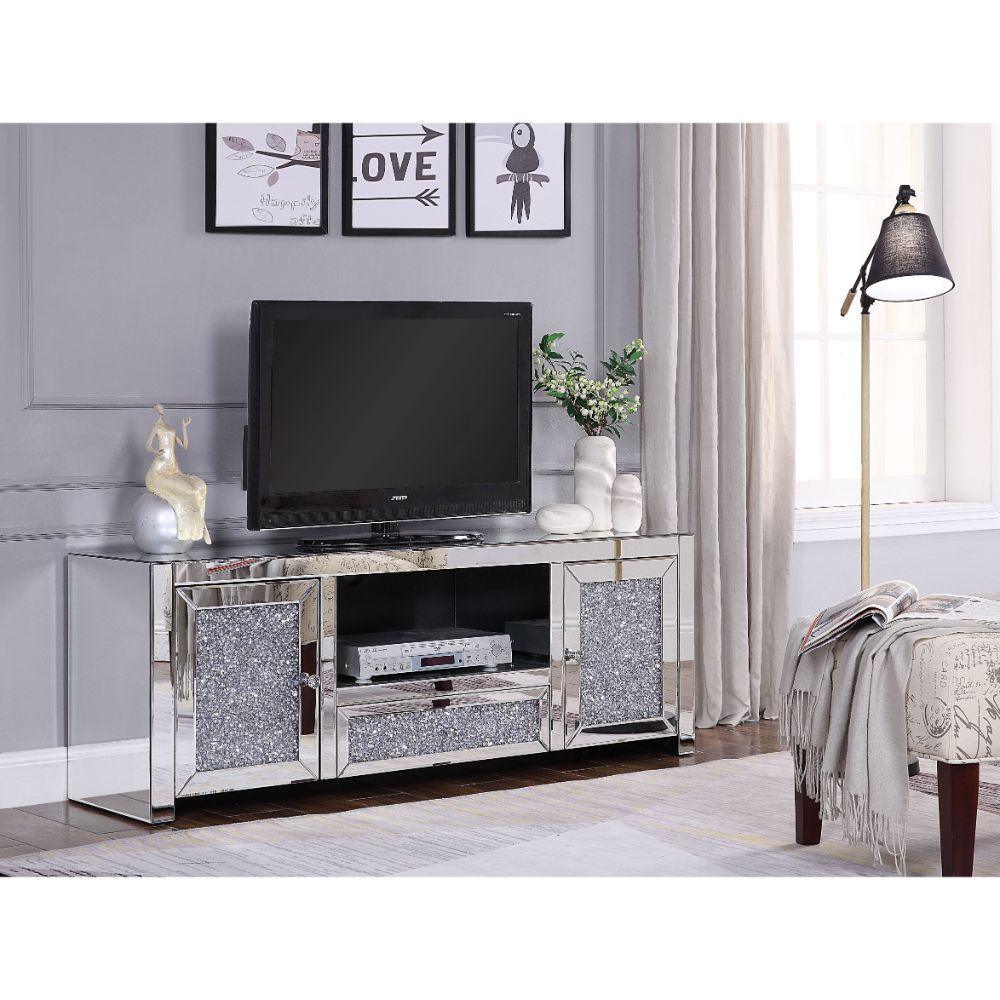 ACME Noralie TV Stand, Mirrored & Faux Diamonds FredCo