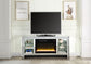 ACME Noralie TV Stand w/Fireplace & LED, Mirrored & Faux Diamonds FredCo