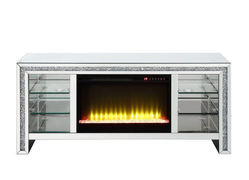 ACME Noralie TV Stand w/Fireplace & LED, Mirrored & Faux Diamonds FredCo