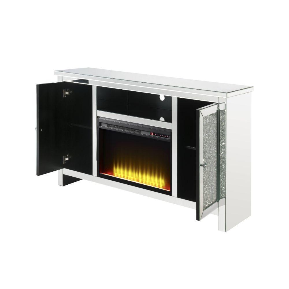 ACME Noralie TV Stand w/Fireplace, Mirrored & Faux Diamonds 1 FredCo