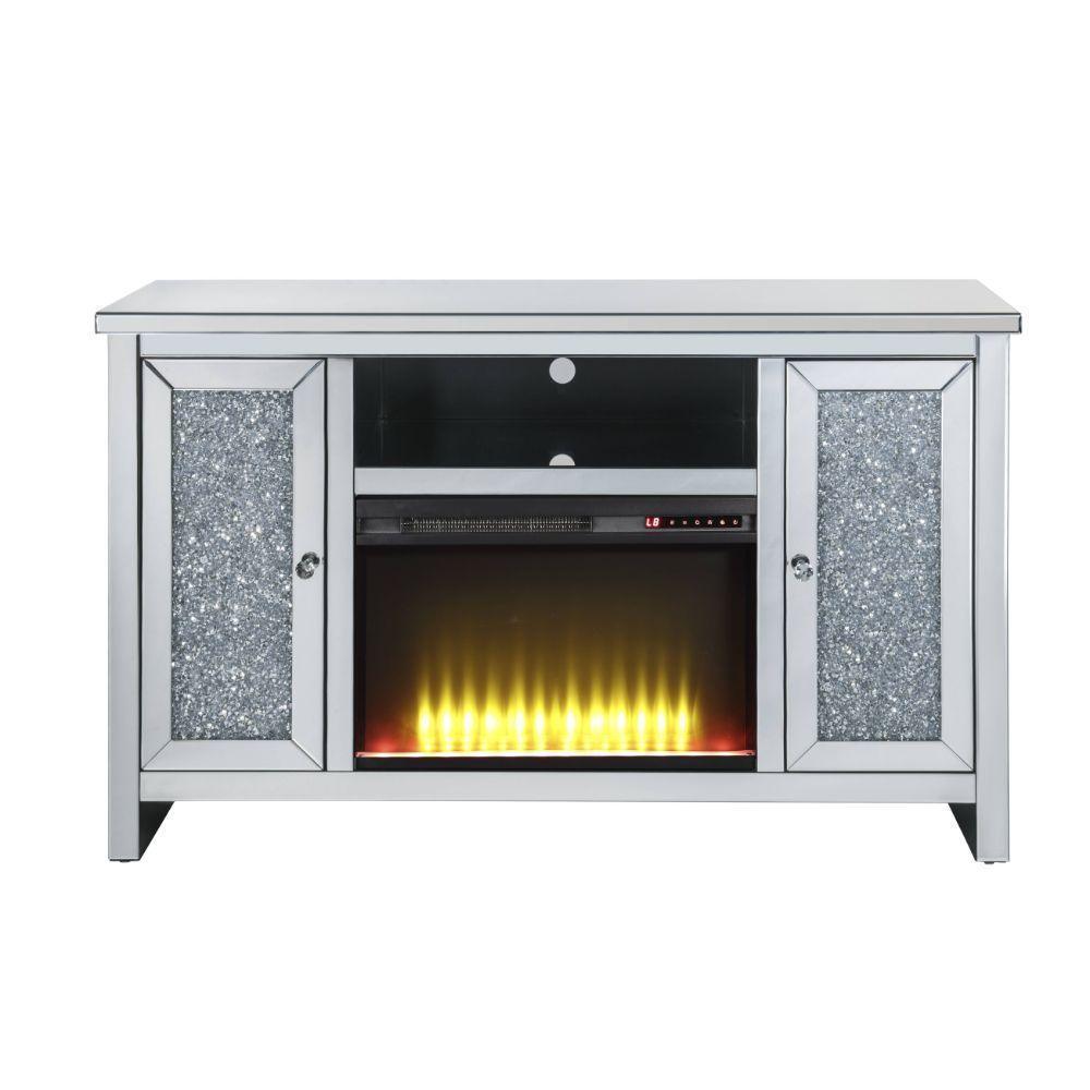 ACME Noralie TV Stand w/Fireplace, Mirrored & Faux Diamonds 1 FredCo