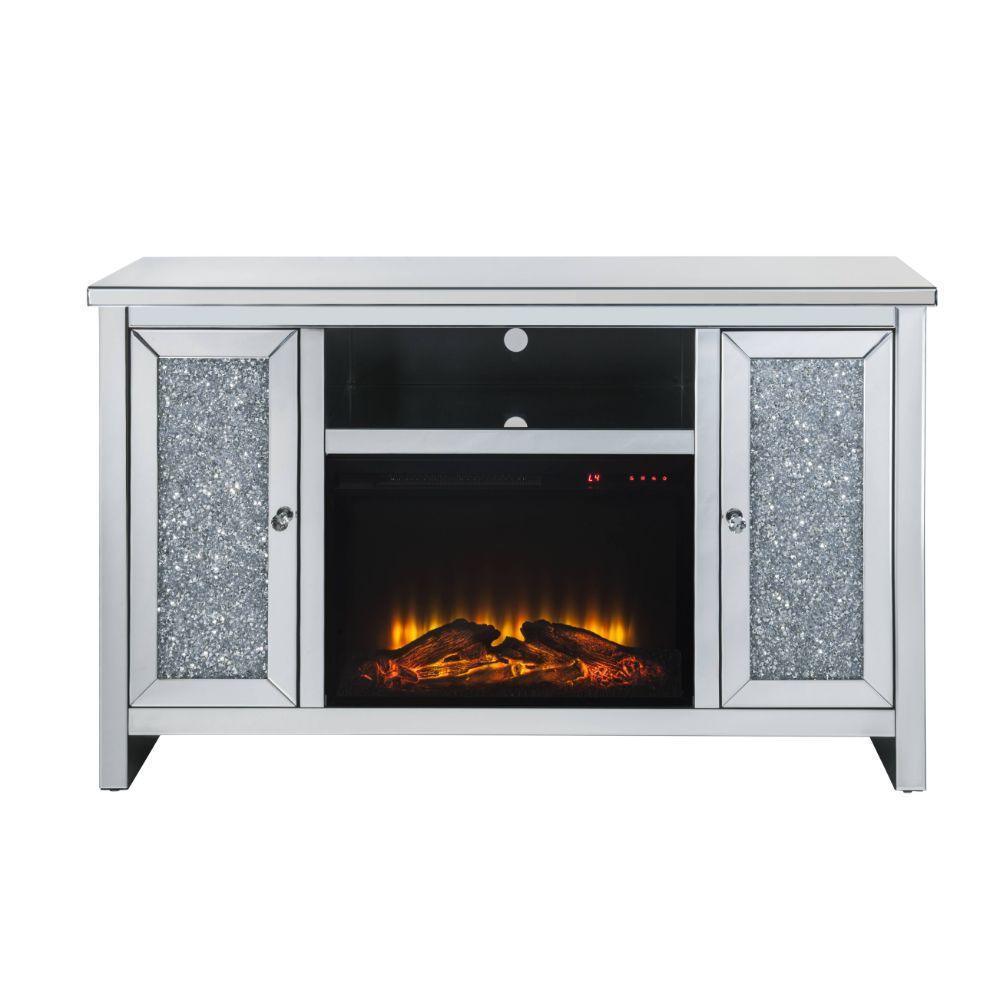ACME Noralie TV Stand w/Fireplace, Mirrored & Faux Diamonds 1 FredCo