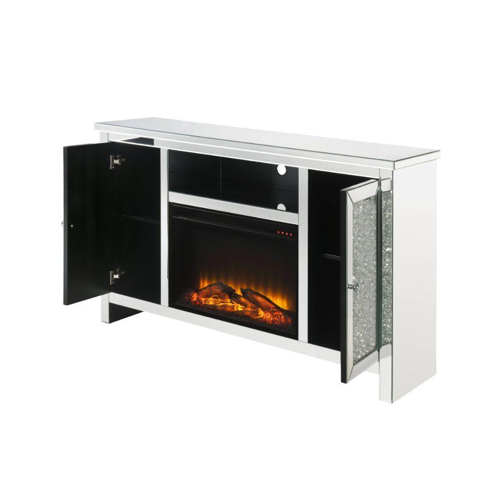 ACME Noralie TV Stand w/Fireplace, Mirrored & Faux Diamonds 1 FredCo