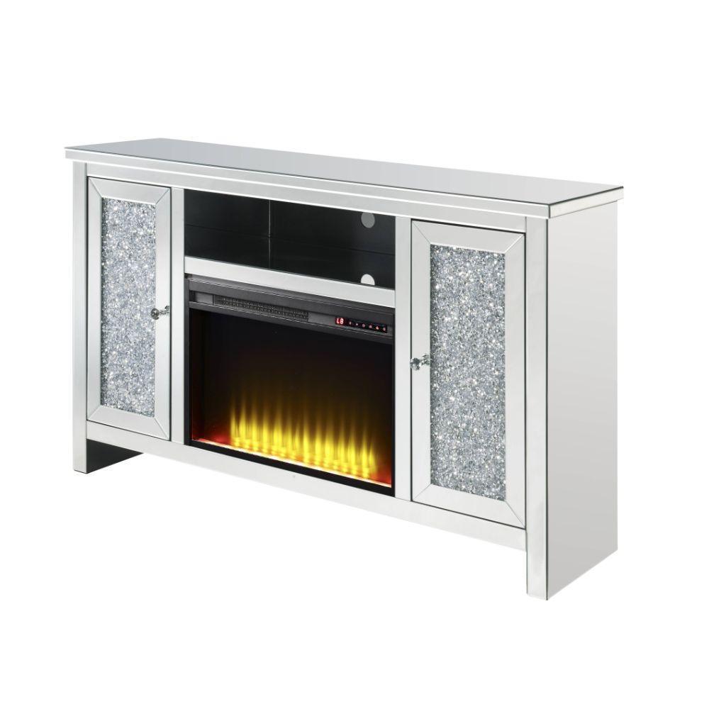 ACME Noralie TV Stand w/Fireplace, Mirrored & Faux Diamonds 1 FredCo