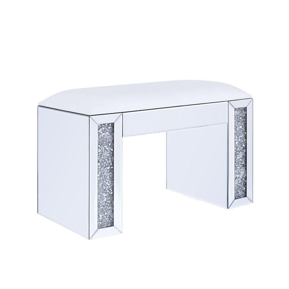 ACME Noralie Vanity Stool, PU, Mirrored & Faux Diamonds FredCo