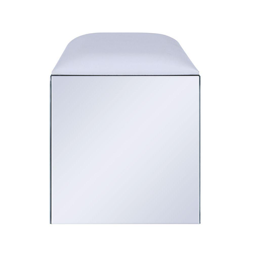 ACME Noralie Vanity Stool, PU, Mirrored & Faux Diamonds FredCo