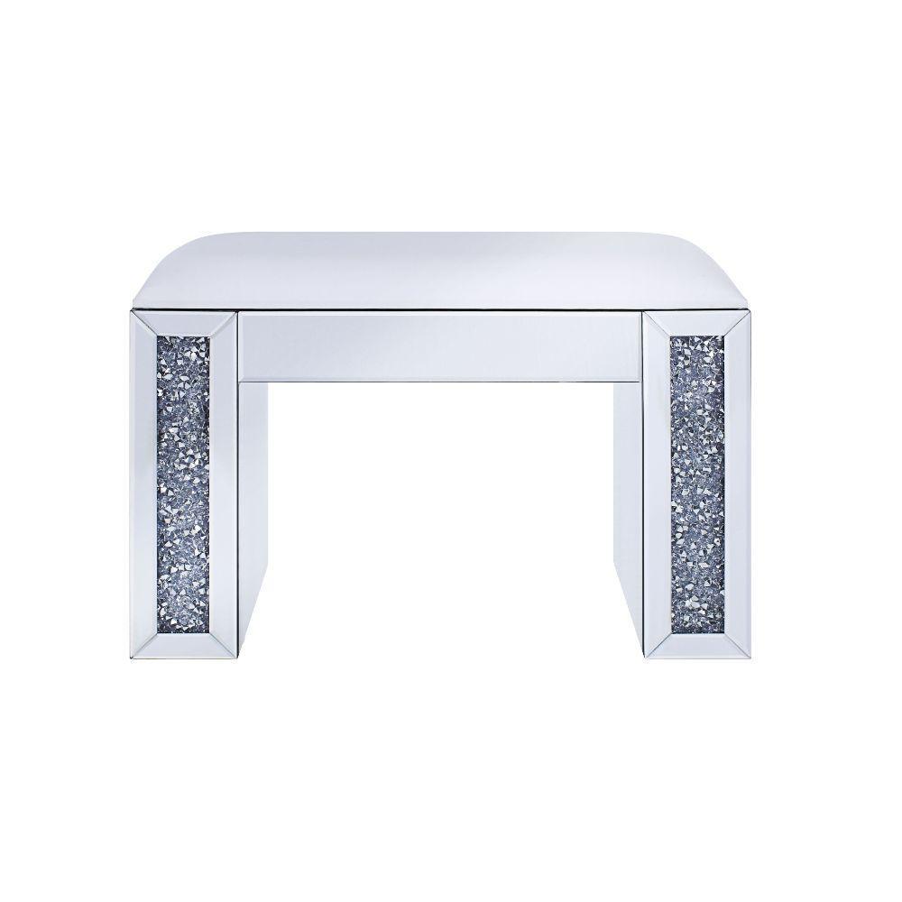 ACME Noralie Vanity Stool, PU, Mirrored & Faux Diamonds FredCo