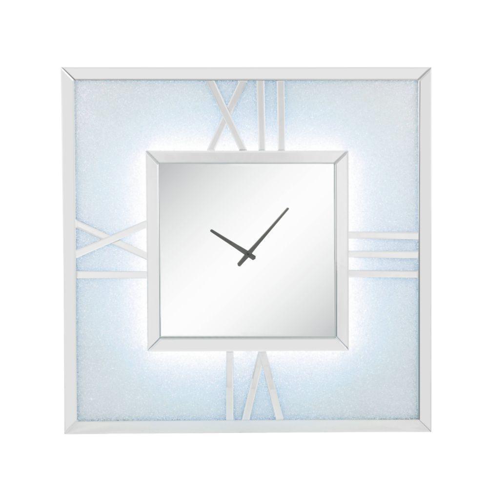 ACME Noralie Wall Clock w/LED, Mirrored & Faux Diamonds FredCo