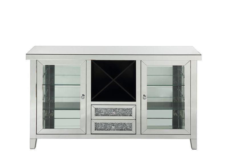 ACME Noralie Wine Cabinet w/LEDs, Mirrored & Faux Diamonds FredCo