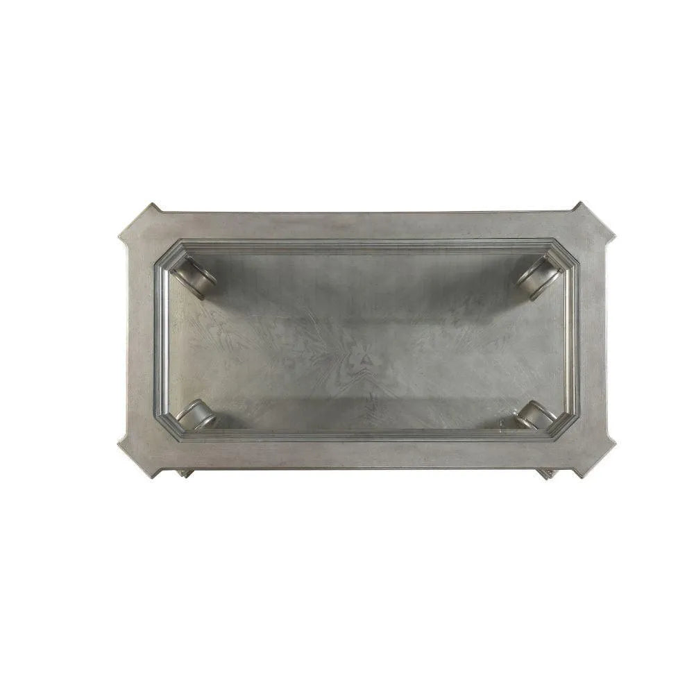 ACME Northville Coffee Table, Antique Silver & Clear Glass FredCo