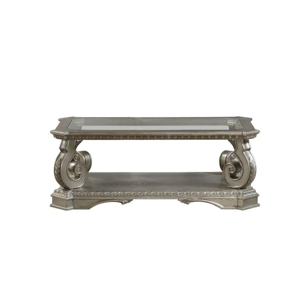 ACME Northville Coffee Table, Antique Silver & Clear Glass FredCo