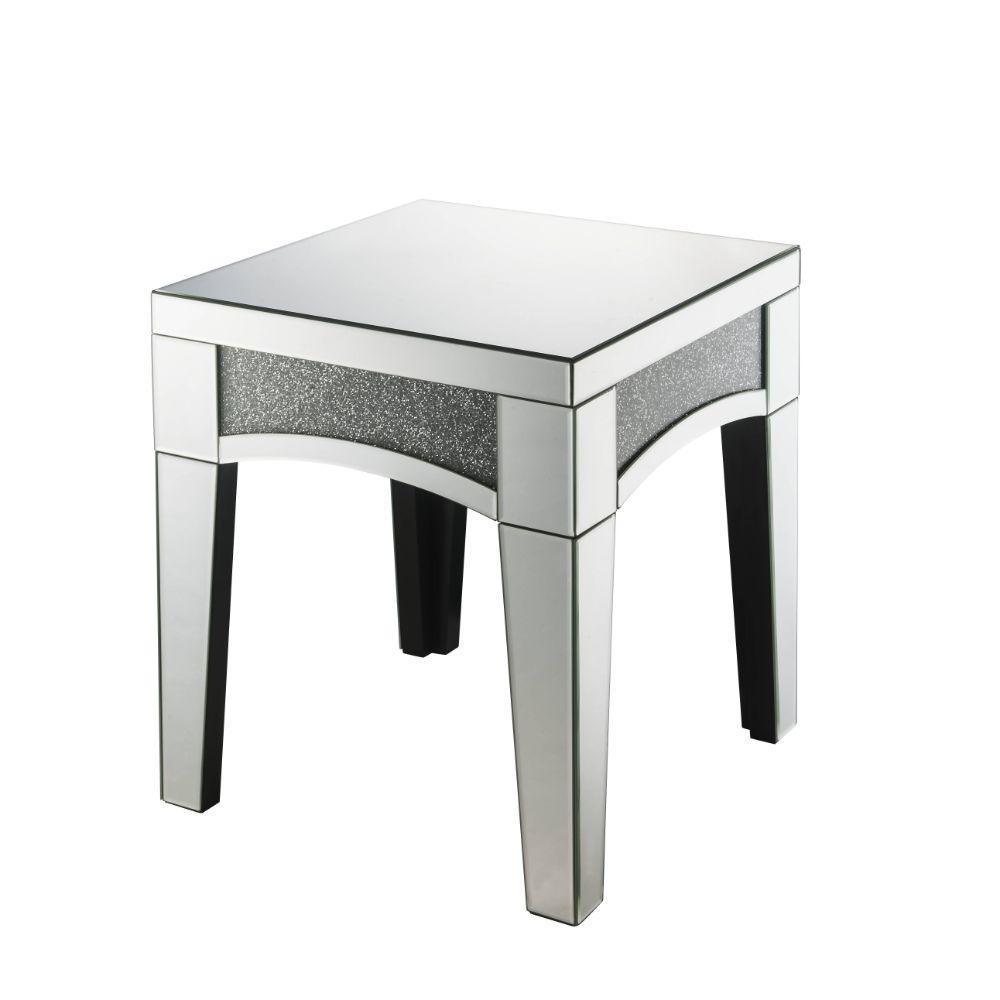 ACME Nowles End Table, Mirrored & Faux Stones FredCo