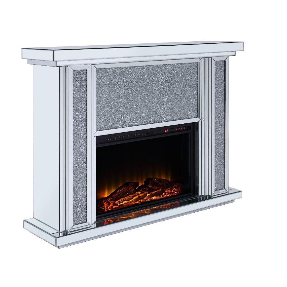 ACME Nowles Fireplace, Mirrored & Faux Stones FredCo