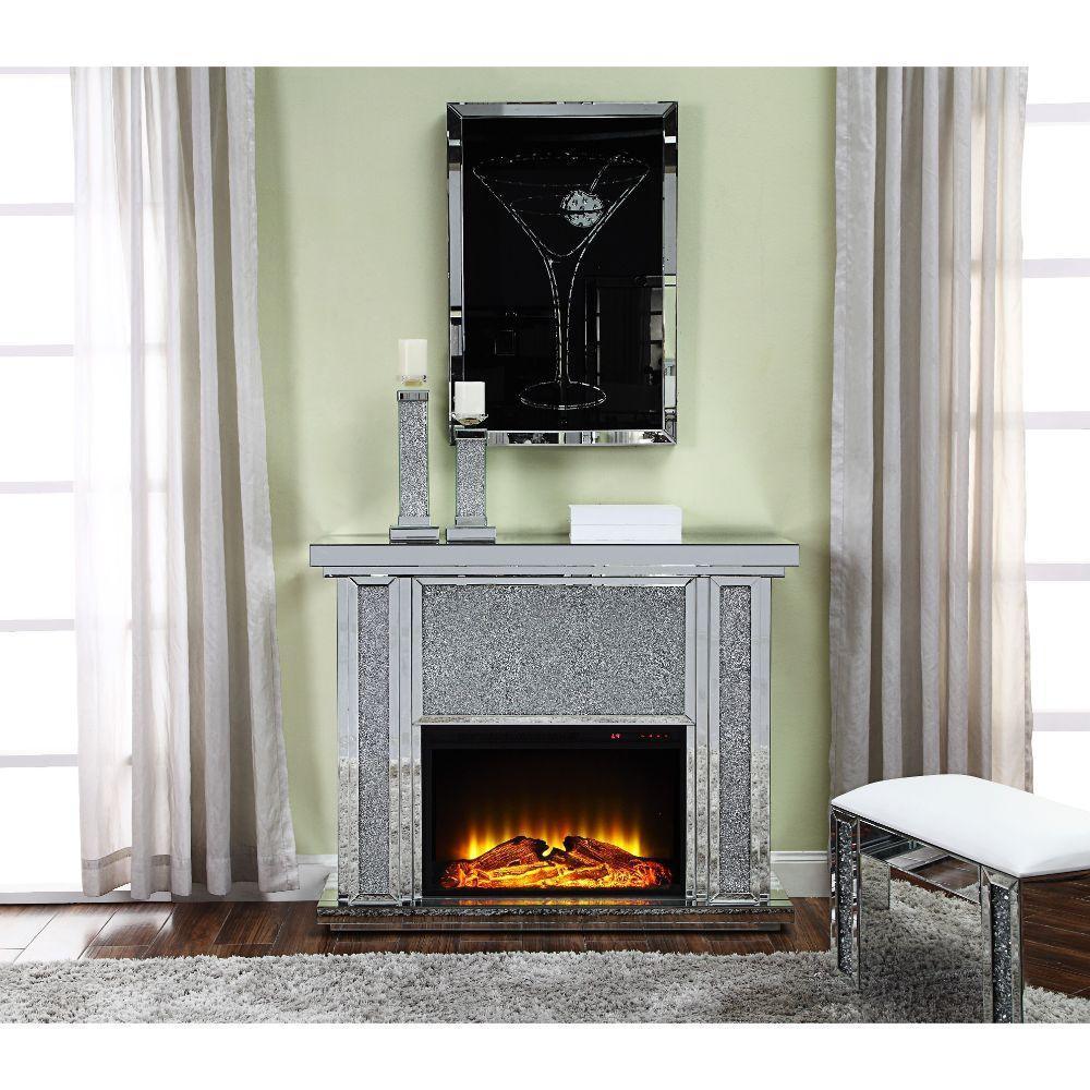 ACME Nowles Fireplace, Mirrored & Faux Stones FredCo
