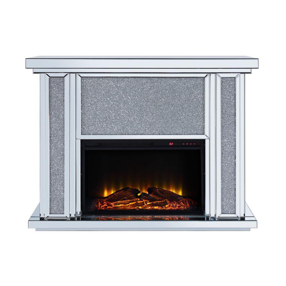 ACME Nowles Fireplace, Mirrored & Faux Stones FredCo