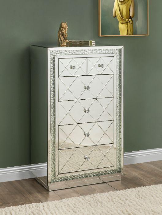 ACME Nysa Cabinet, Mirrored & Faux Crystals Inlay FredCo