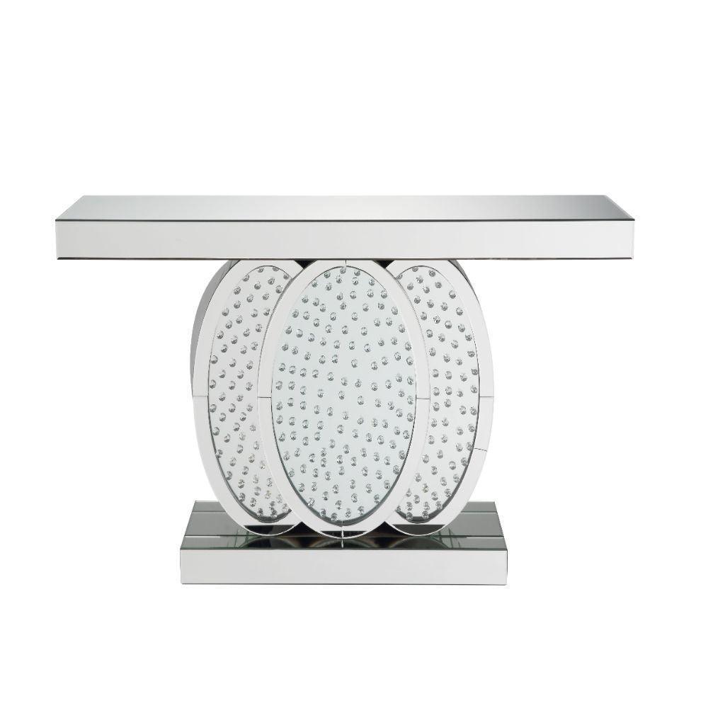 ACME Nysa Console Table, Mirrored & Faux Crystals 90320 FredCo