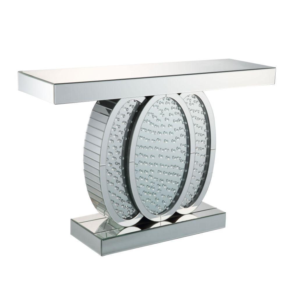 ACME Nysa Console Table, Mirrored & Faux Crystals 90320 FredCo