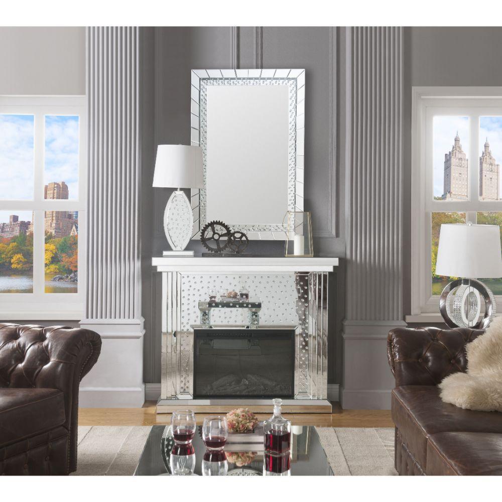ACME Nysa Fireplace, Mirrored & Faux Crystals FredCo