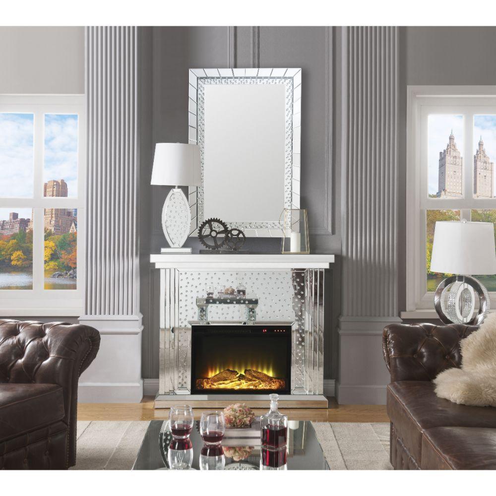 ACME Nysa Fireplace, Mirrored & Faux Crystals FredCo