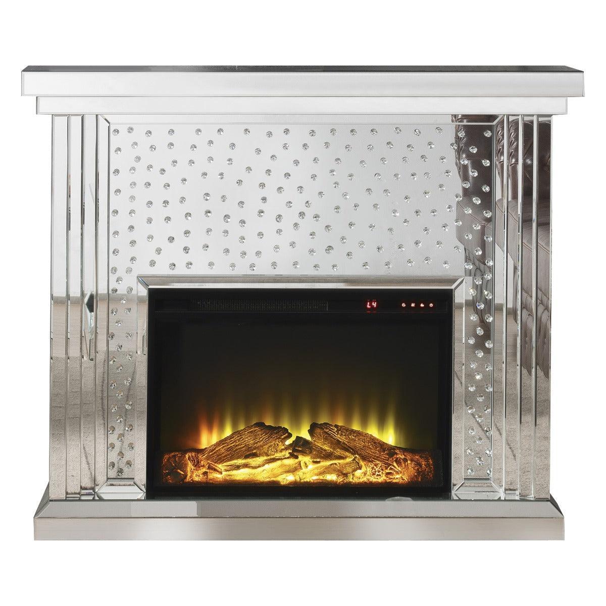 ACME Nysa Fireplace, Mirrored & Faux Crystals FredCo