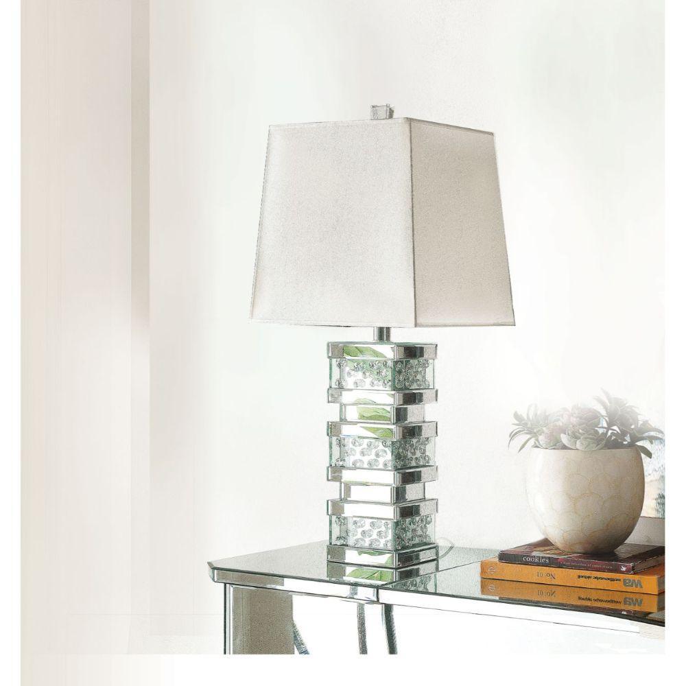ACME Nysa Oval Table Lamp, Mirrored & Faux Crystals FredCo