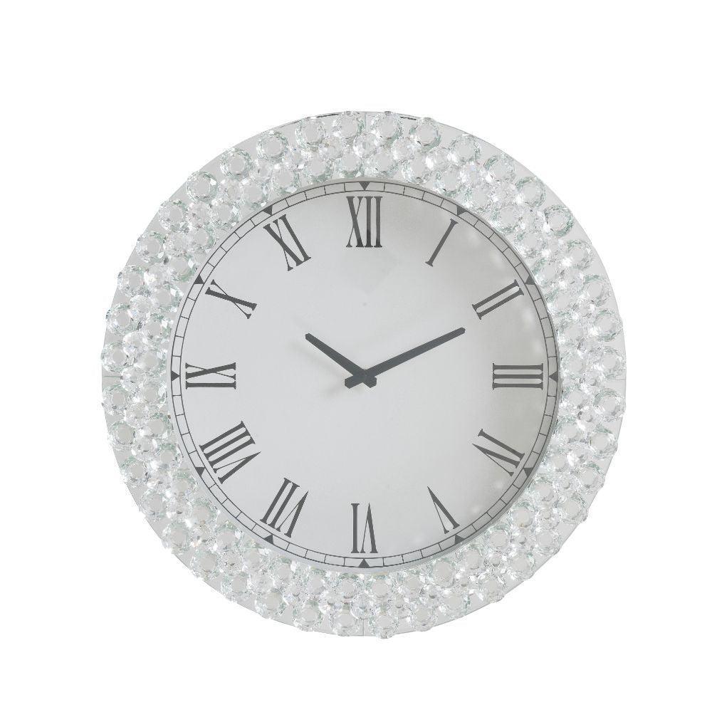 ACME Nysa Wall Clock, Mirrored & Faux Crystals FredCo