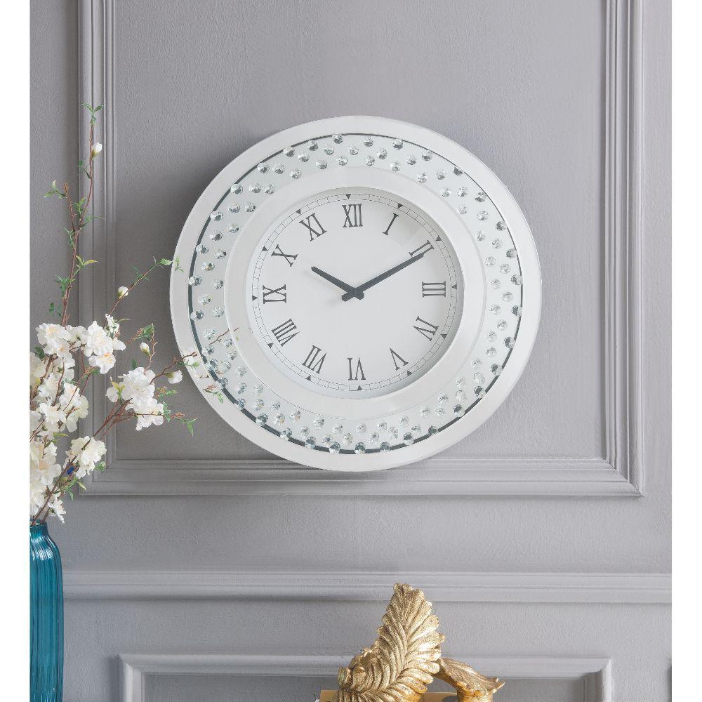 ACME Nysa Wall Clock, Mirrored & Faux Crystals FredCo