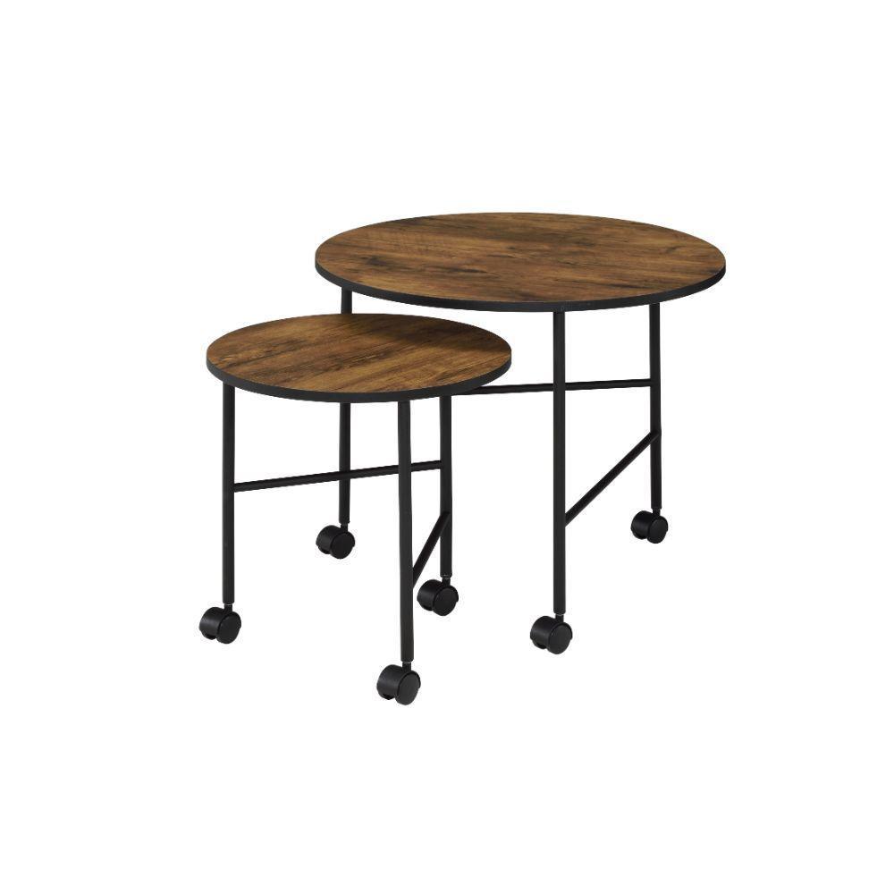 ACME Oblis 2Pc Pk Nesting Tables, Vintage Oak FredCo