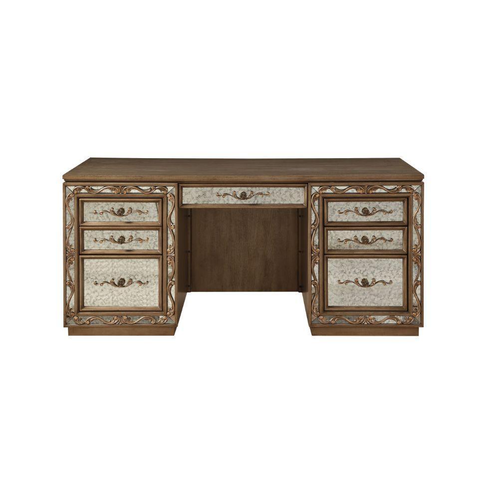ACME Orianne Computer Desk & Hutch, Antique Gold 93790 FredCo