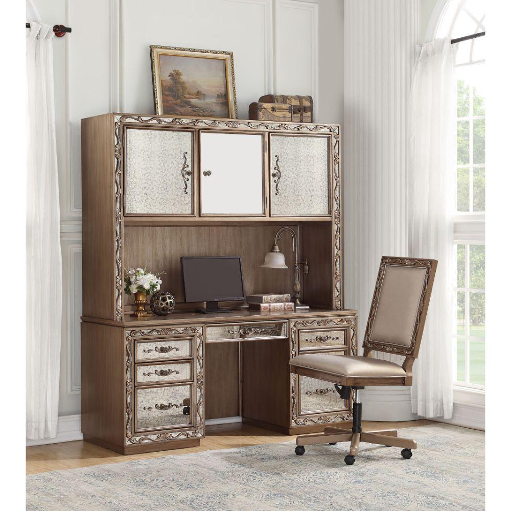 ACME Orianne Computer Desk & Hutch, Antique Gold 93790 FredCo