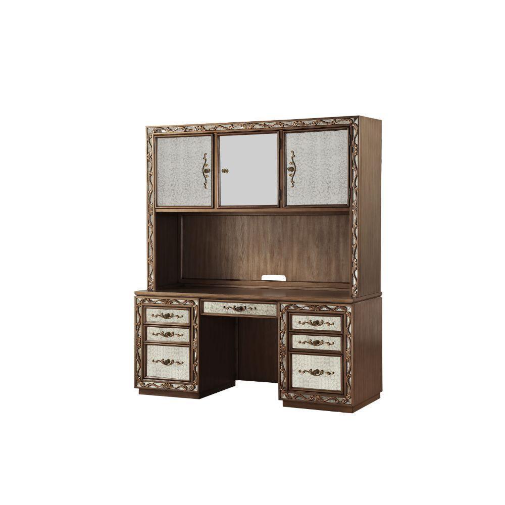 ACME Orianne Computer Desk & Hutch, Antique Gold 93790 FredCo
