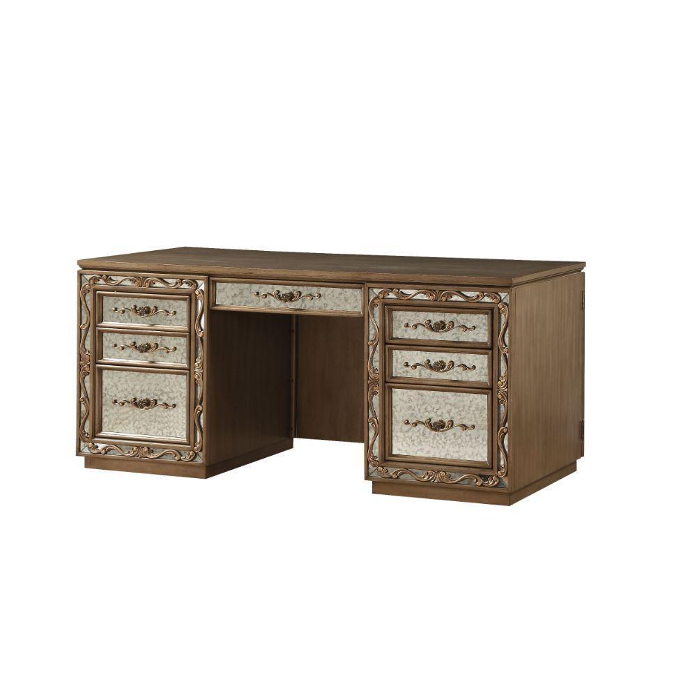 ACME Orianne Computer Desk & Hutch, Antique Gold 93790 FredCo