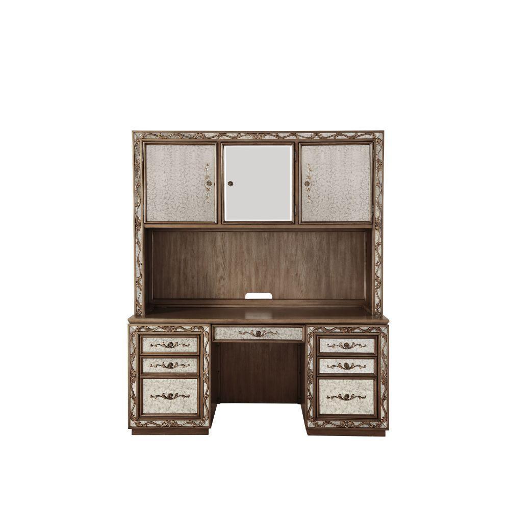 ACME Orianne Computer Desk & Hutch, Antique Gold 93790 FredCo