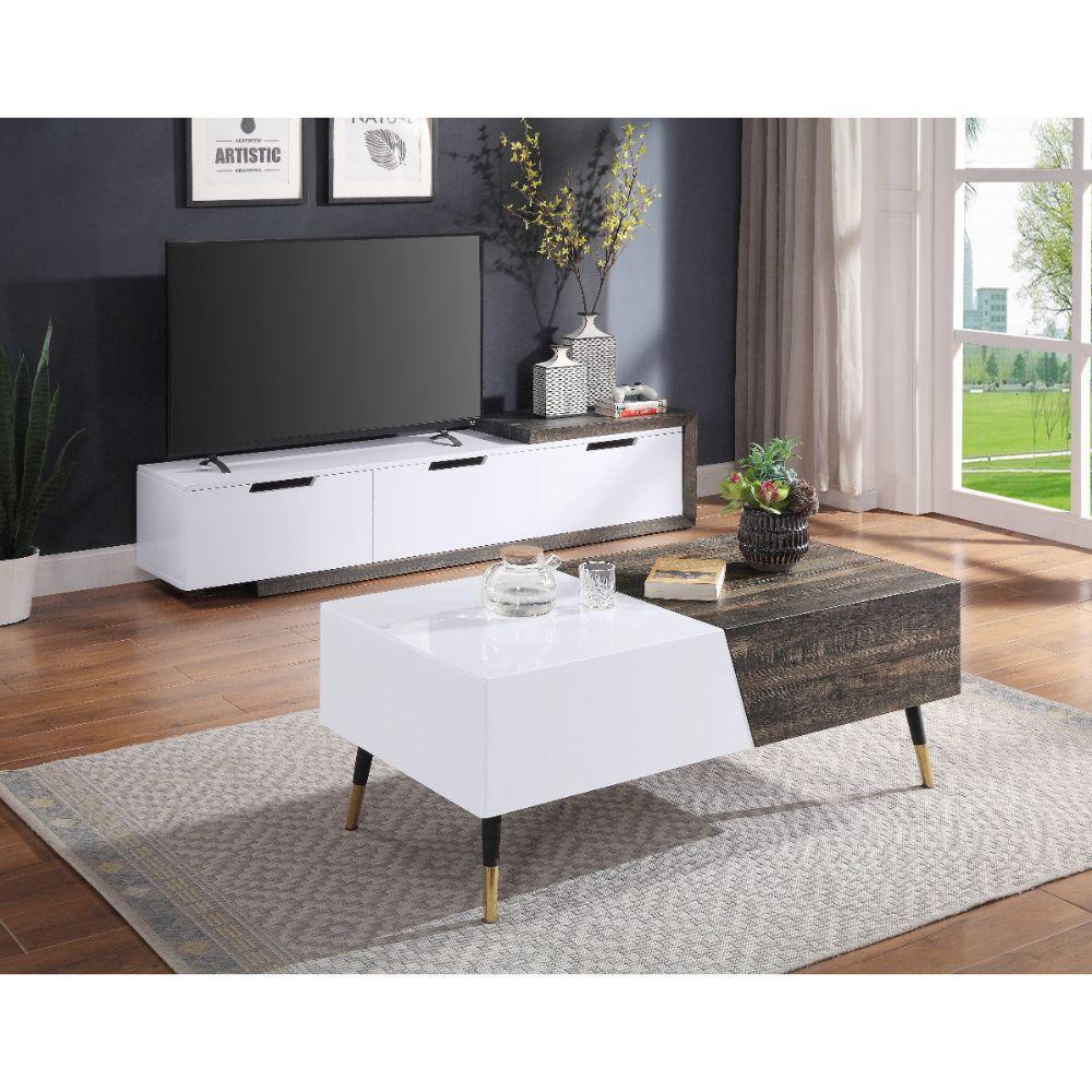 ACME Orion TV Stand, White High Gloss & Rustic Oak FredCo
