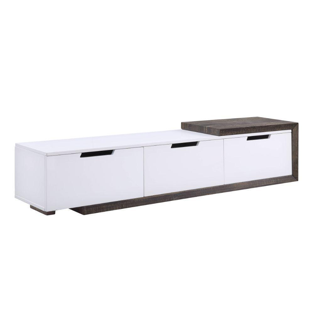 ACME Orion TV Stand, White High Gloss & Rustic Oak FredCo