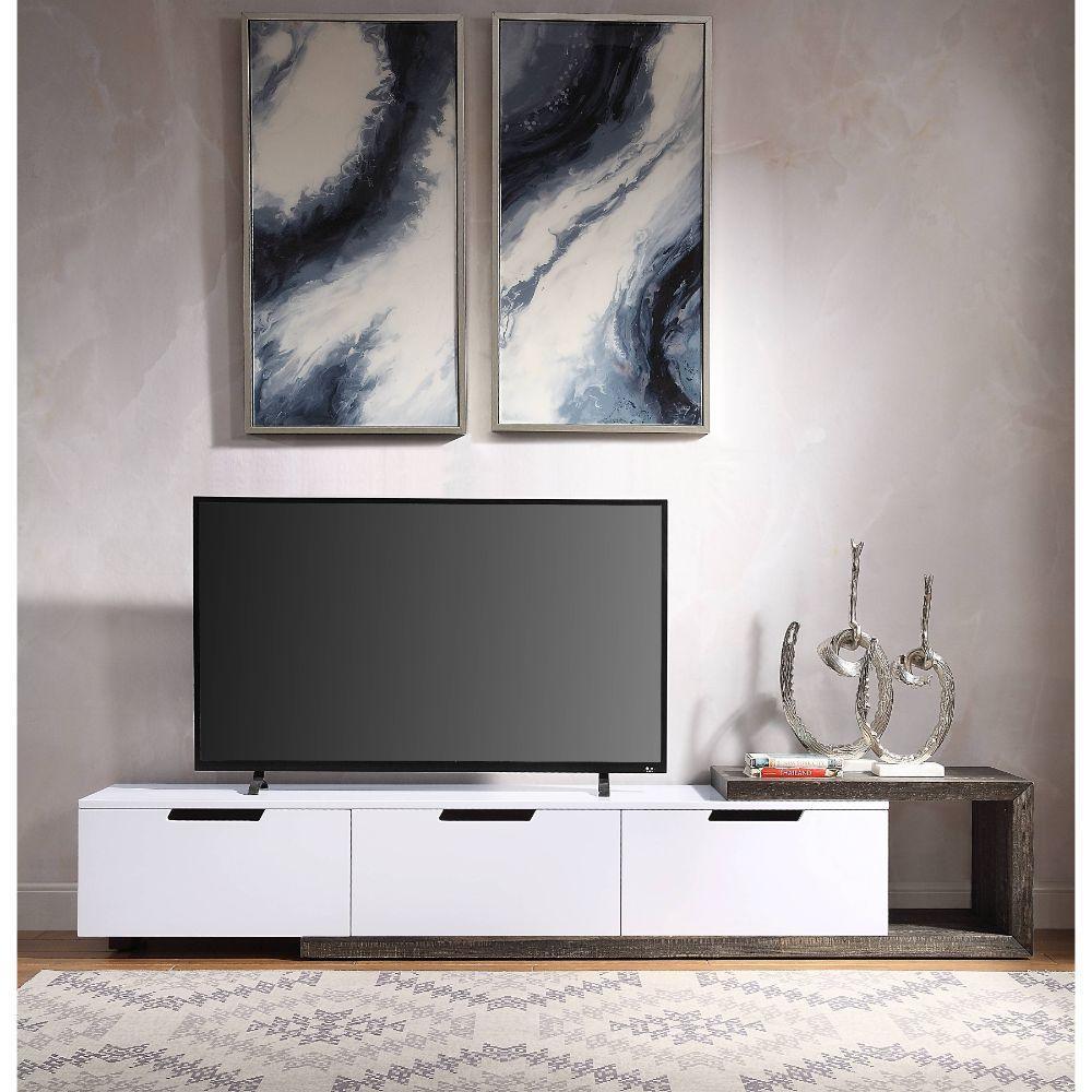 ACME Orion TV Stand, White High Gloss & Rustic Oak FredCo