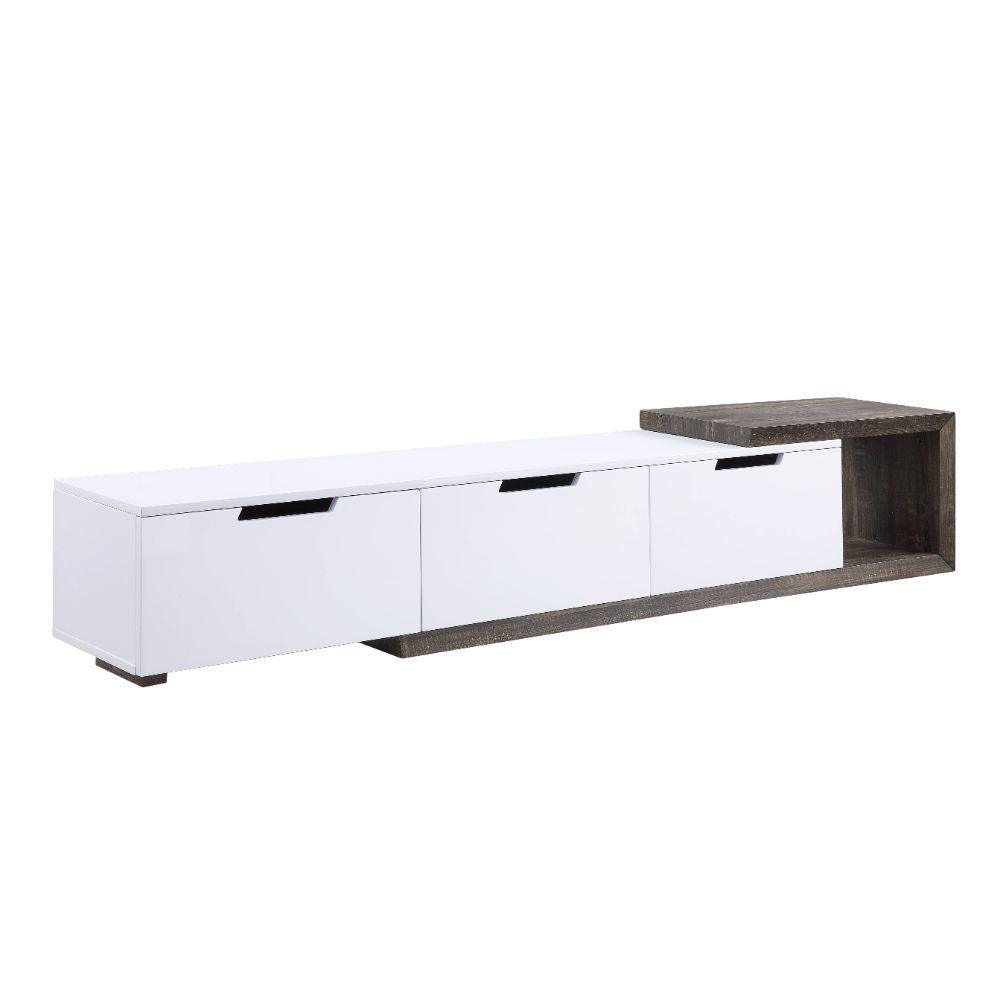 ACME Orion TV Stand, White High Gloss & Rustic Oak FredCo