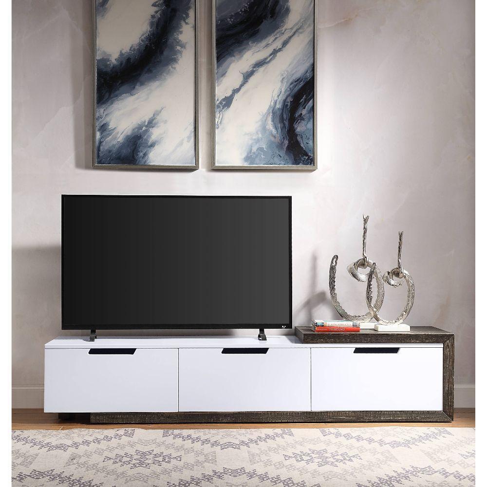 ACME Orion TV Stand, White High Gloss & Rustic Oak FredCo