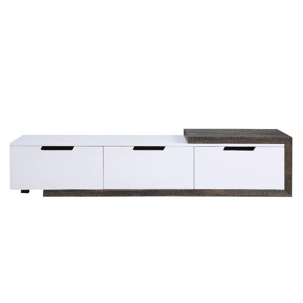 ACME Orion TV Stand, White High Gloss & Rustic Oak FredCo