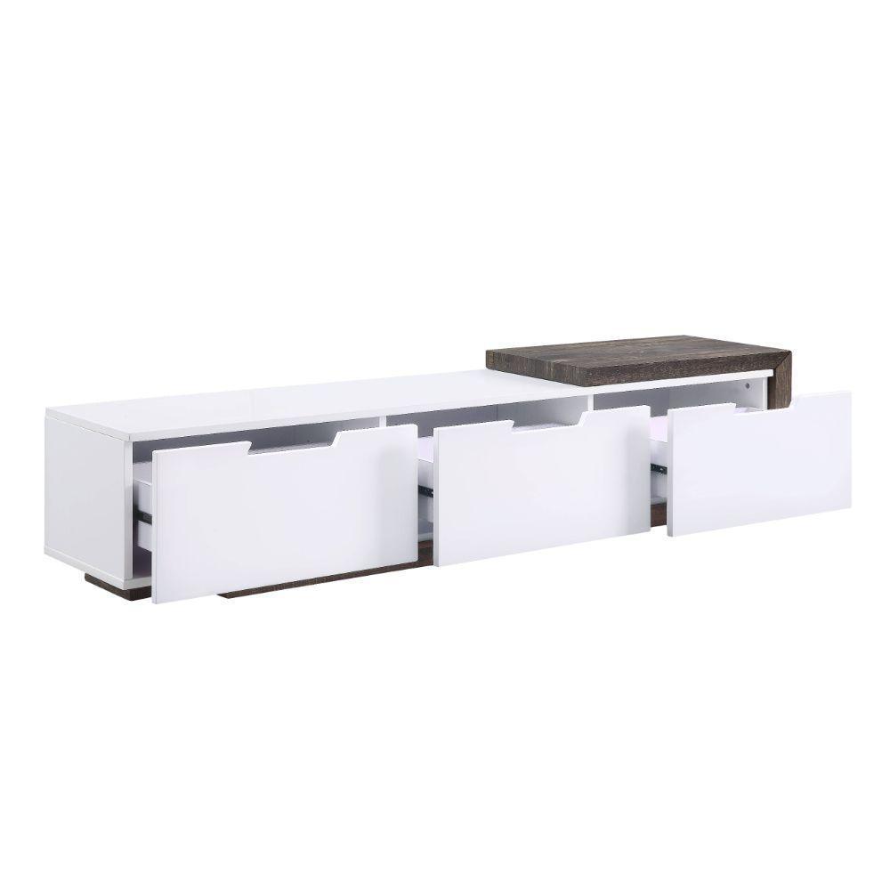 ACME Orion TV Stand, White High Gloss & Rustic Oak FredCo