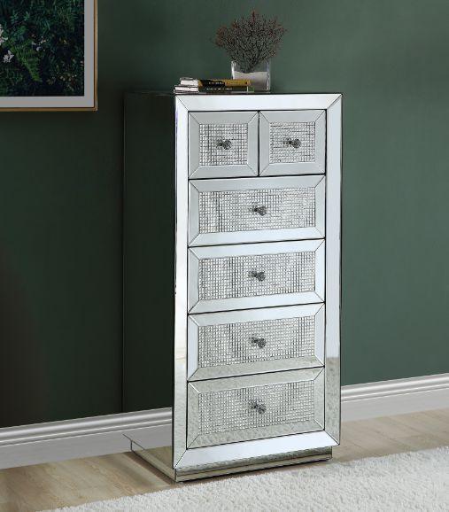 ACME Ornat Cabinet, Mirrored & Faux Diamonds Inlay FredCo