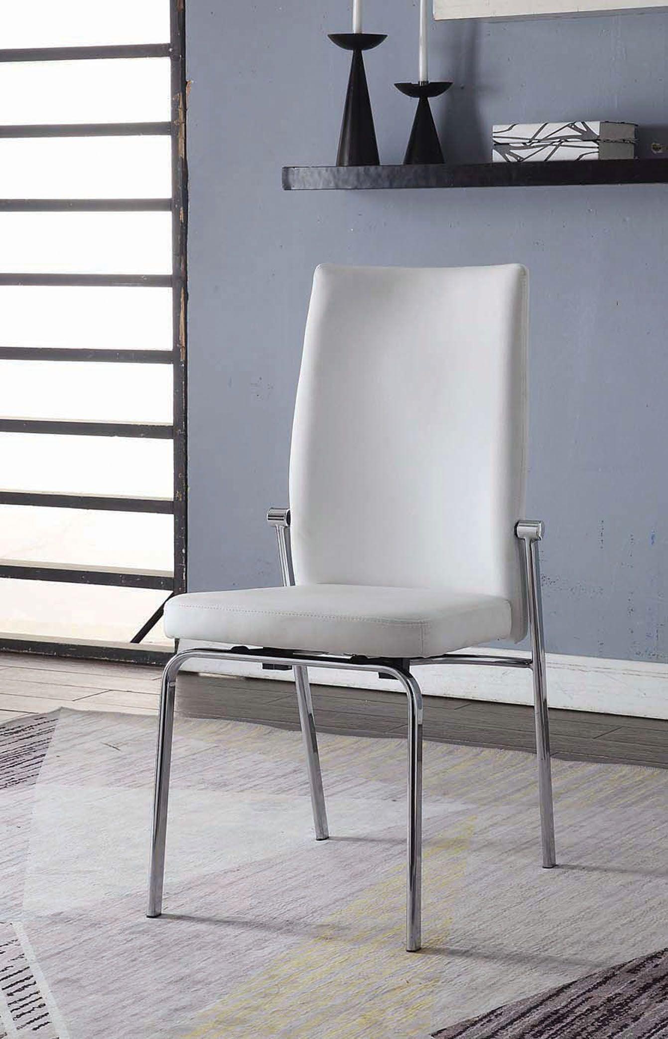 ACME Osias Side Chair (Set-2), White PU & Chrome FredCo