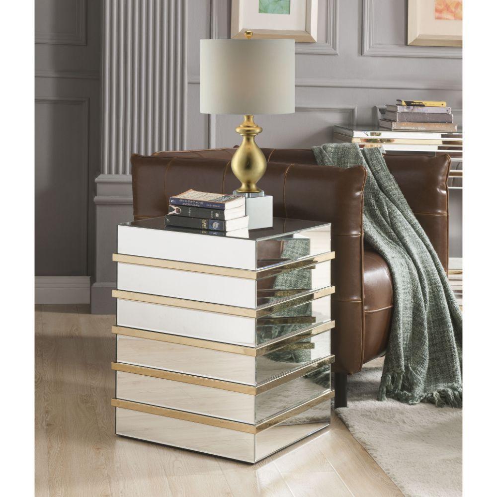 ACME Osma End Table, Mirrored & Gold FredCo