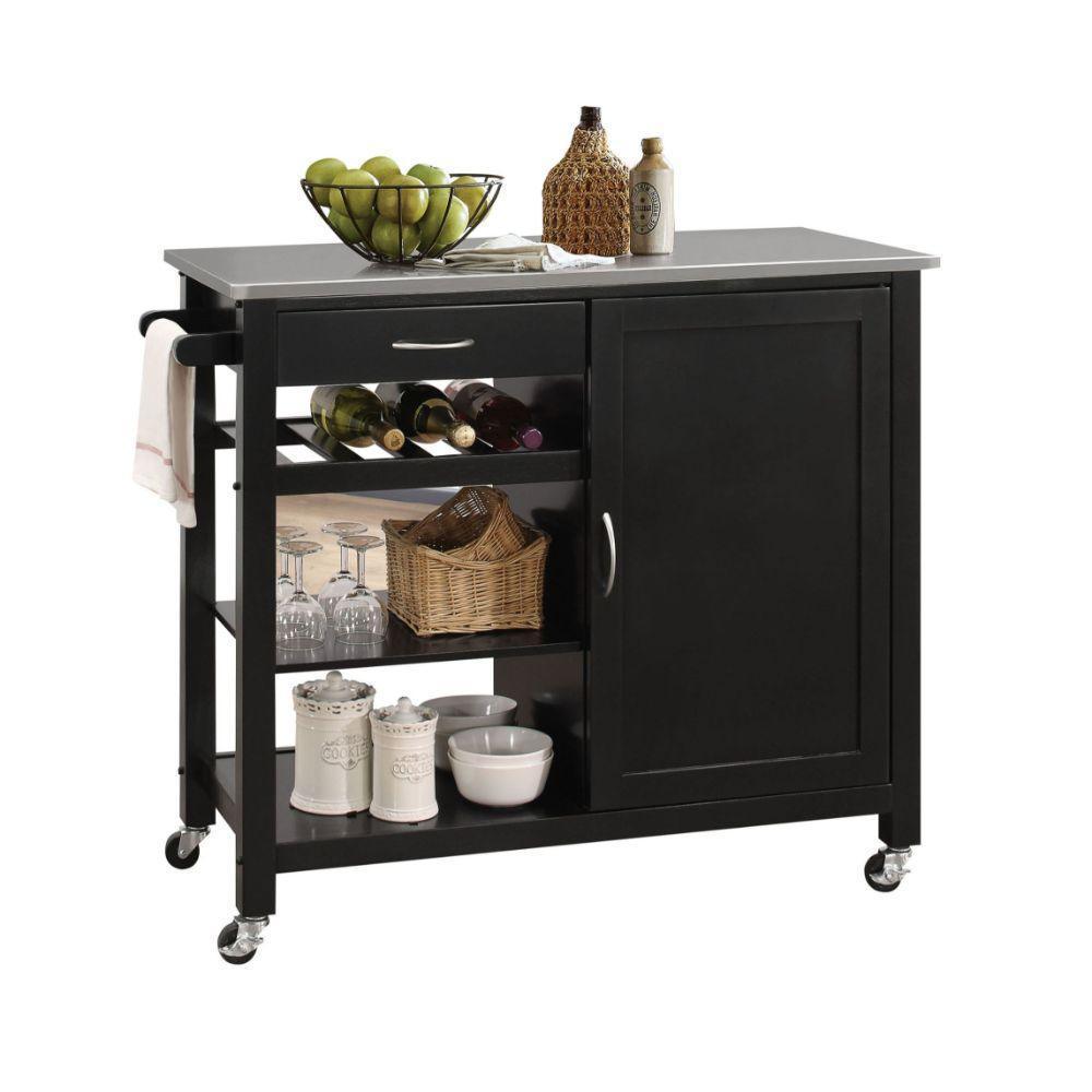 ACME Ottawa Kitchen Cart, Stainless Steel & Black FredCo