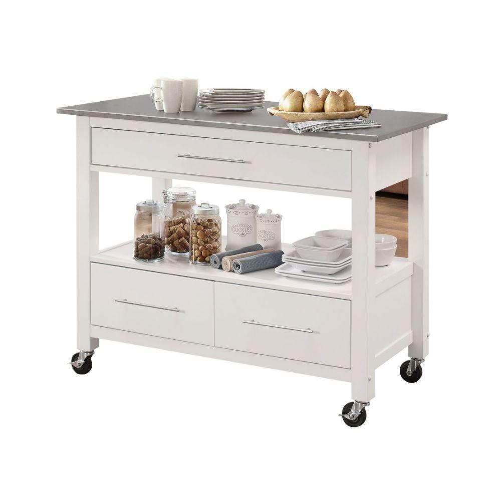 ACME Ottawa Kitchen Cart, Stainless Steel & White FredCo