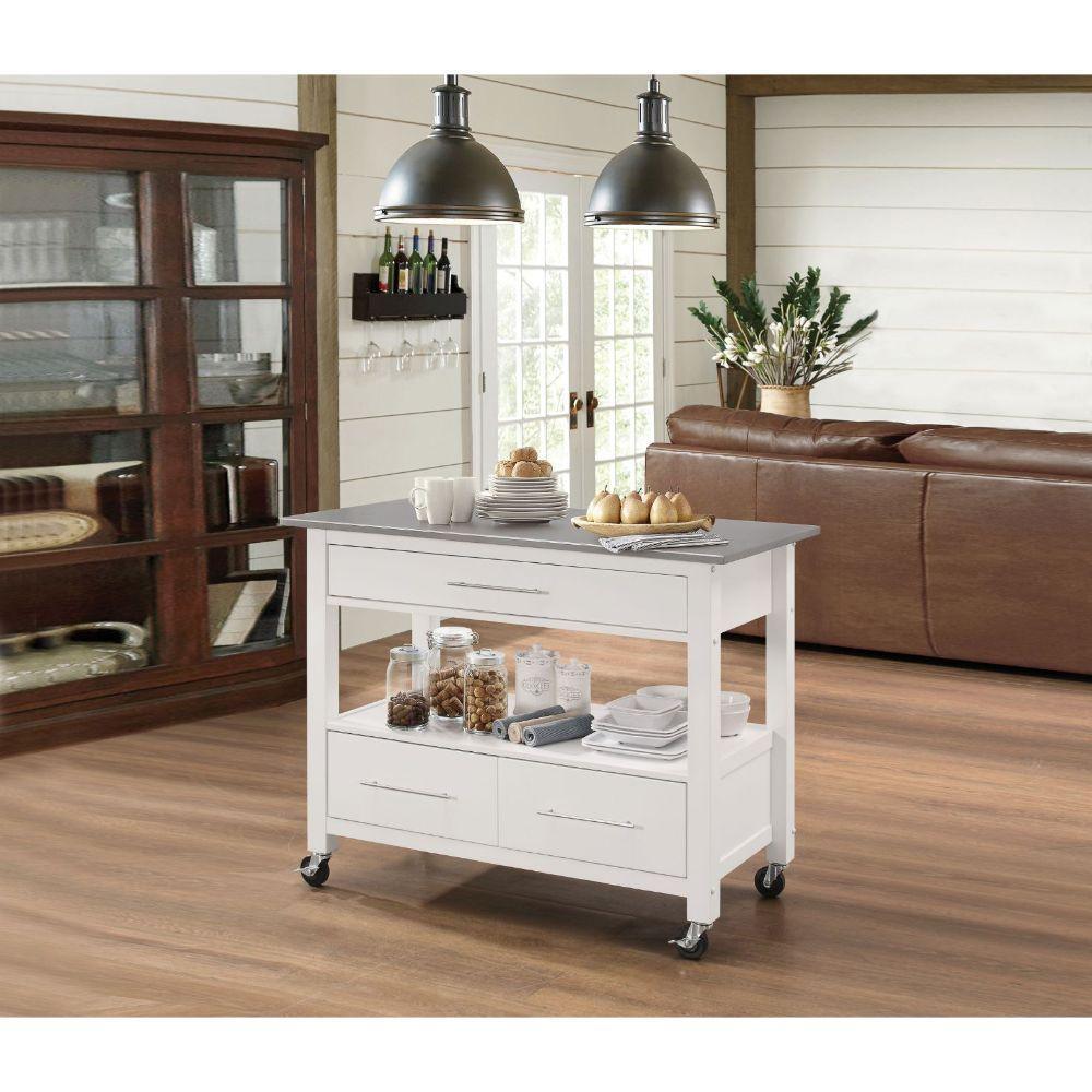 ACME Ottawa Kitchen Cart, Stainless Steel & White FredCo