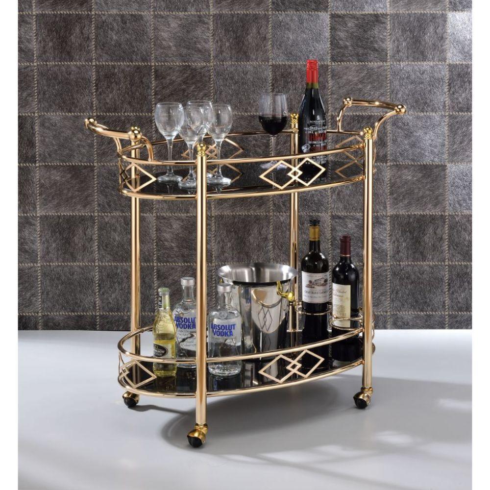 ACME Ottesen Serving Cart, Gold & Black Glass FredCo