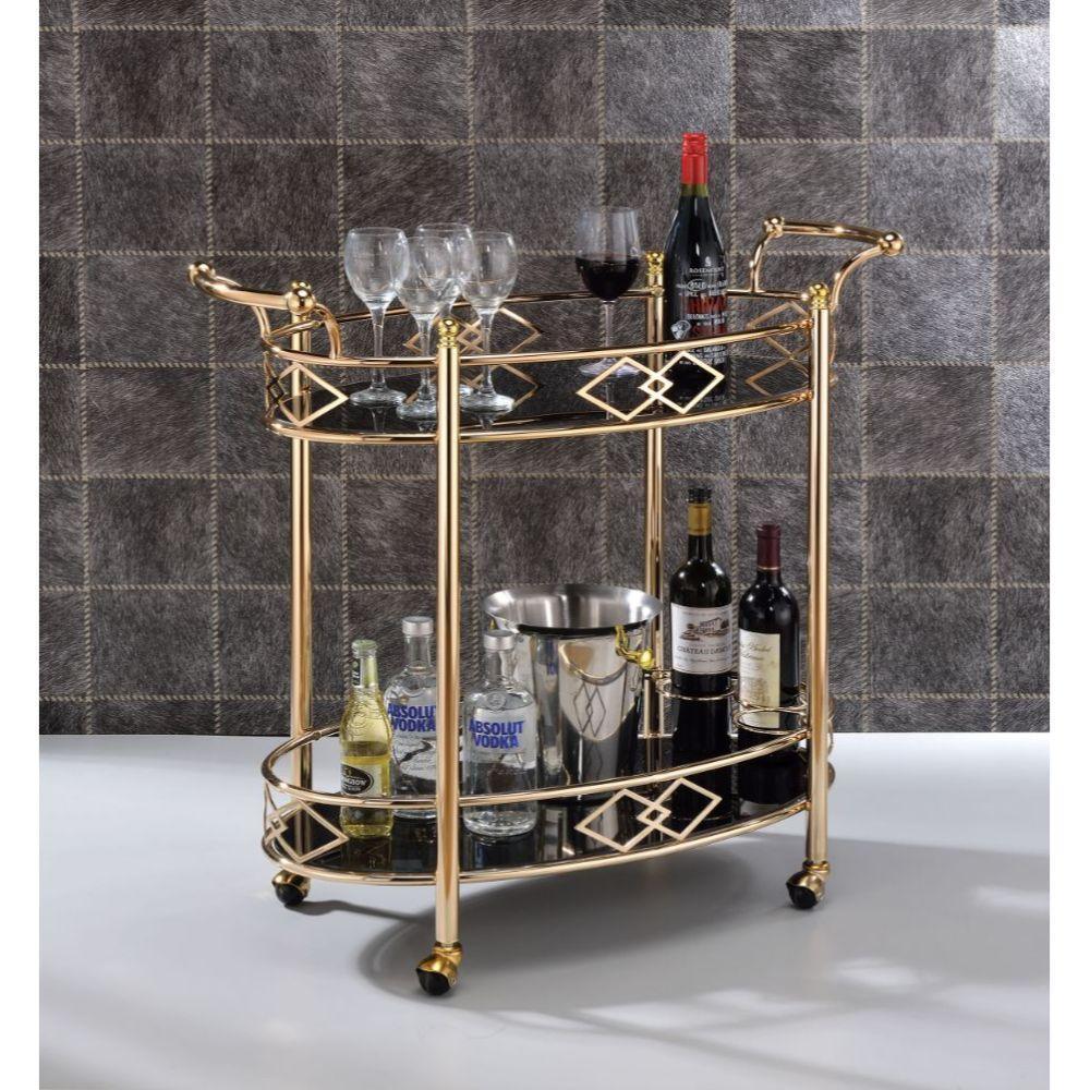 ACME Ottesen Serving Cart, Gold & Black Glass FredCo